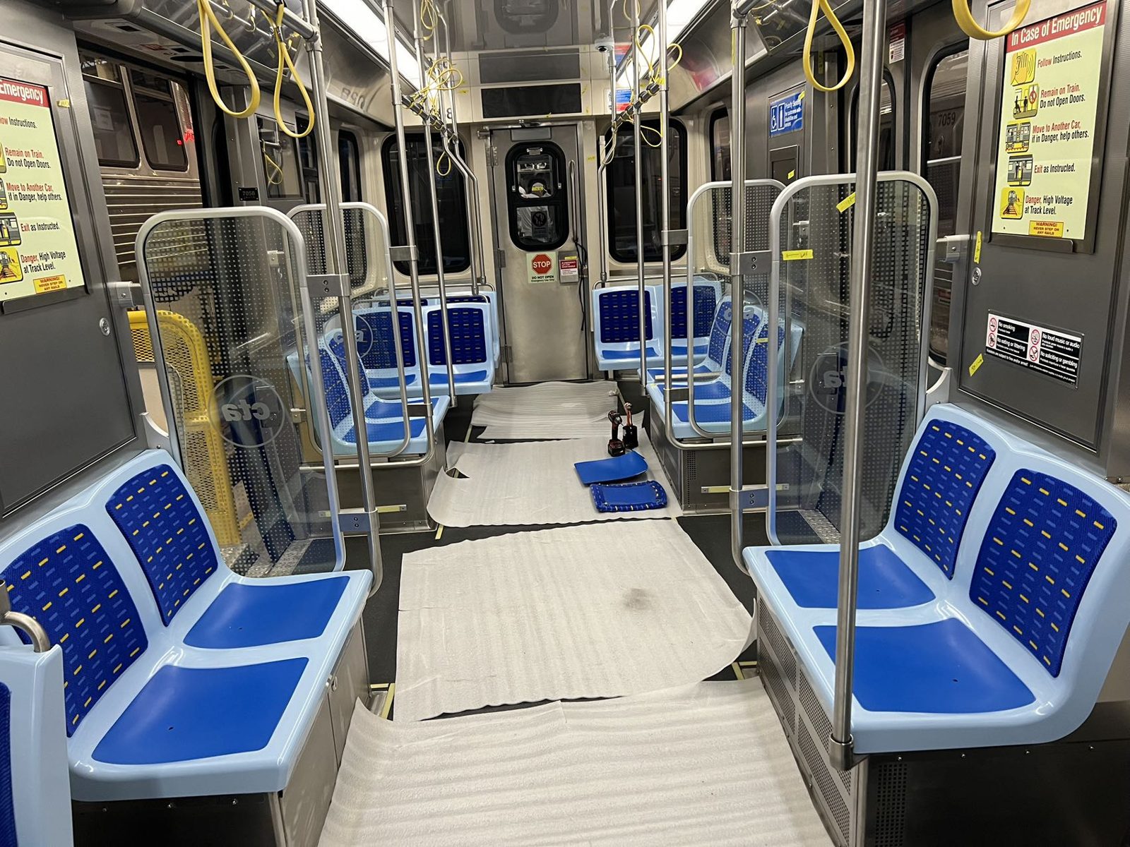 Installed passenger seats in a CTA railcar