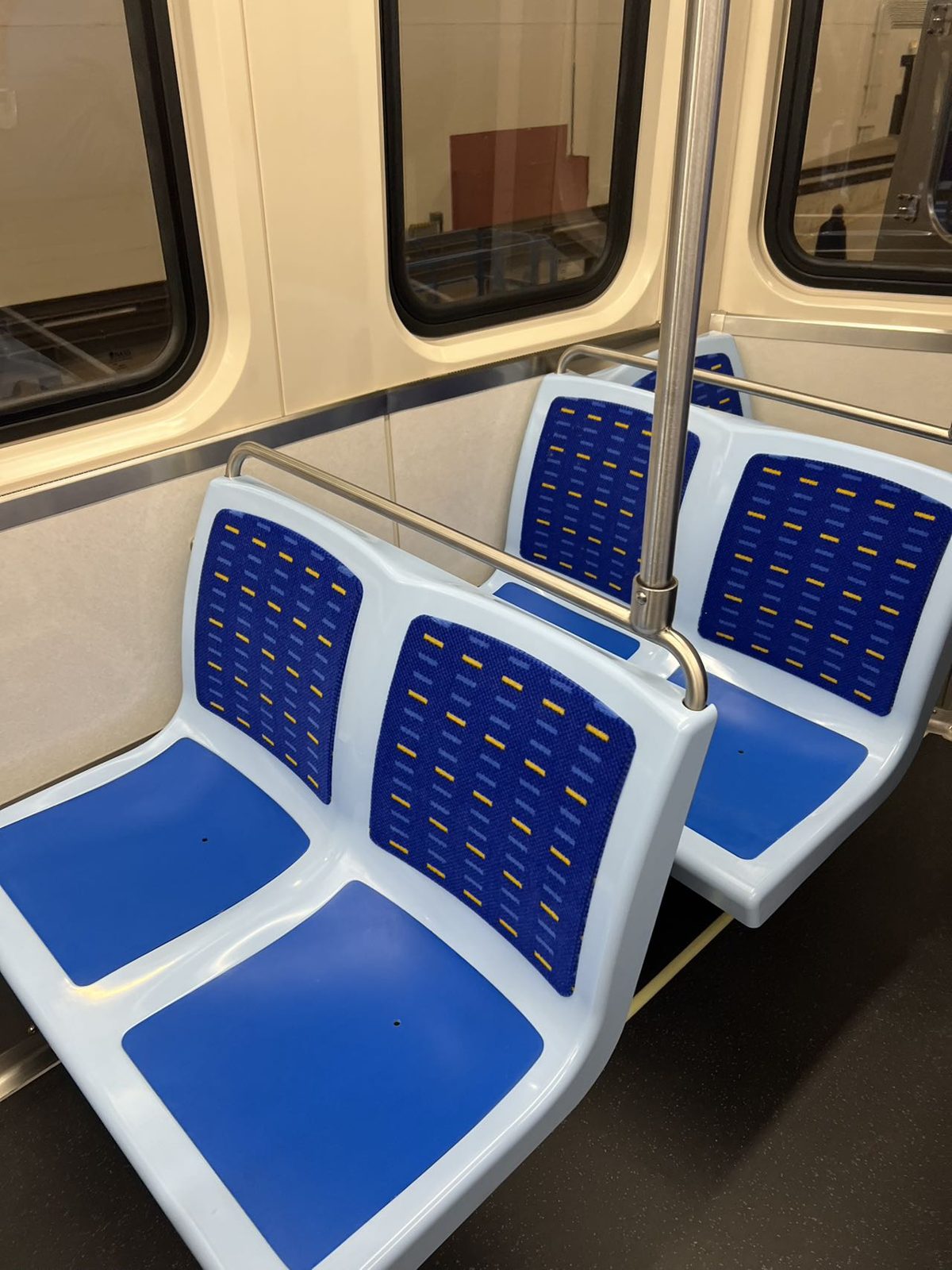 Side windows above passenger seating in a CTA 7000 Series car