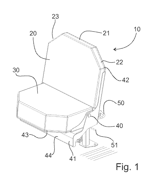 Patent drawing, Figure 1, of the conductor chair